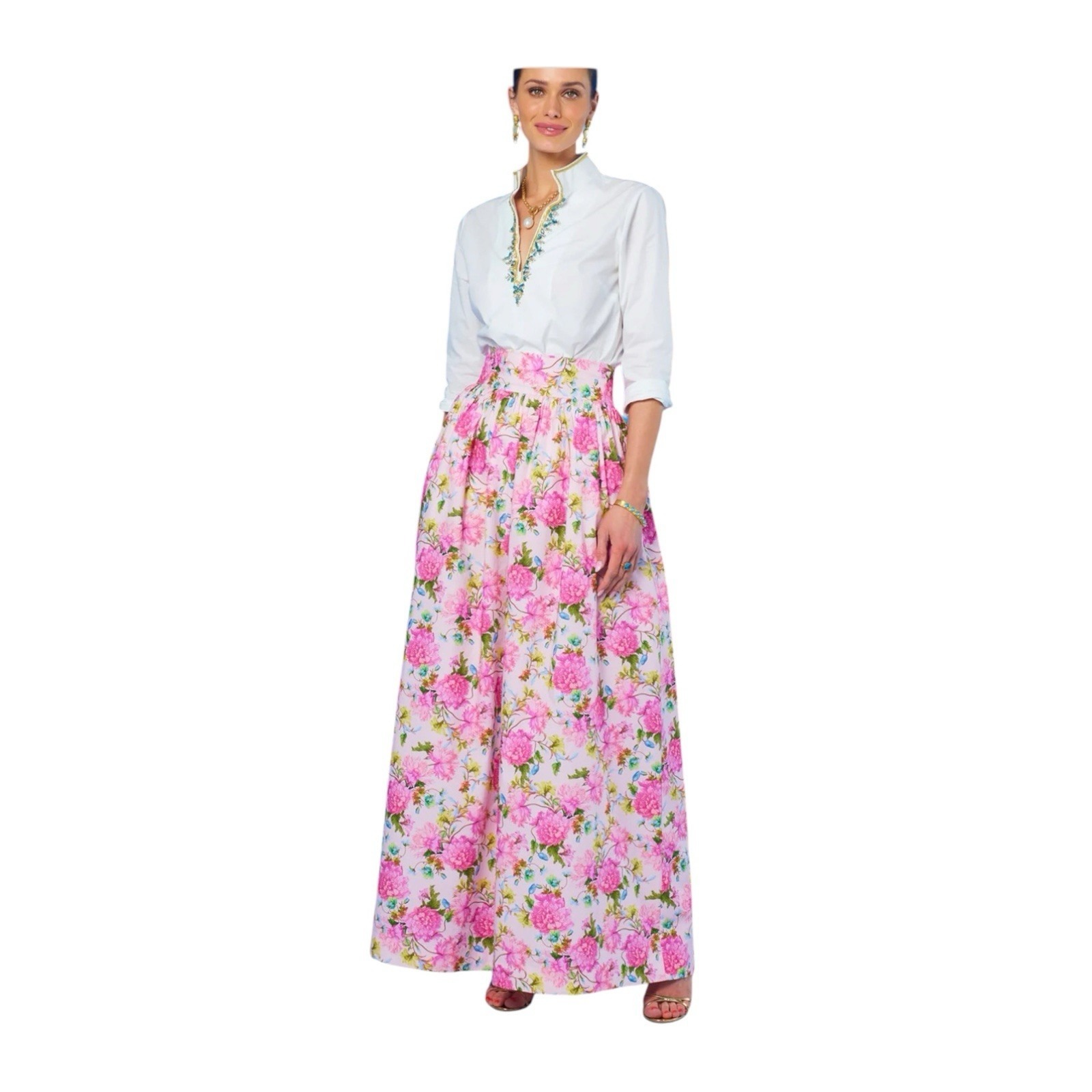 Nicoblu New Alexandra Long Full Maxi Skirt Xl English Roses Floral Print Party — image 3 of 8